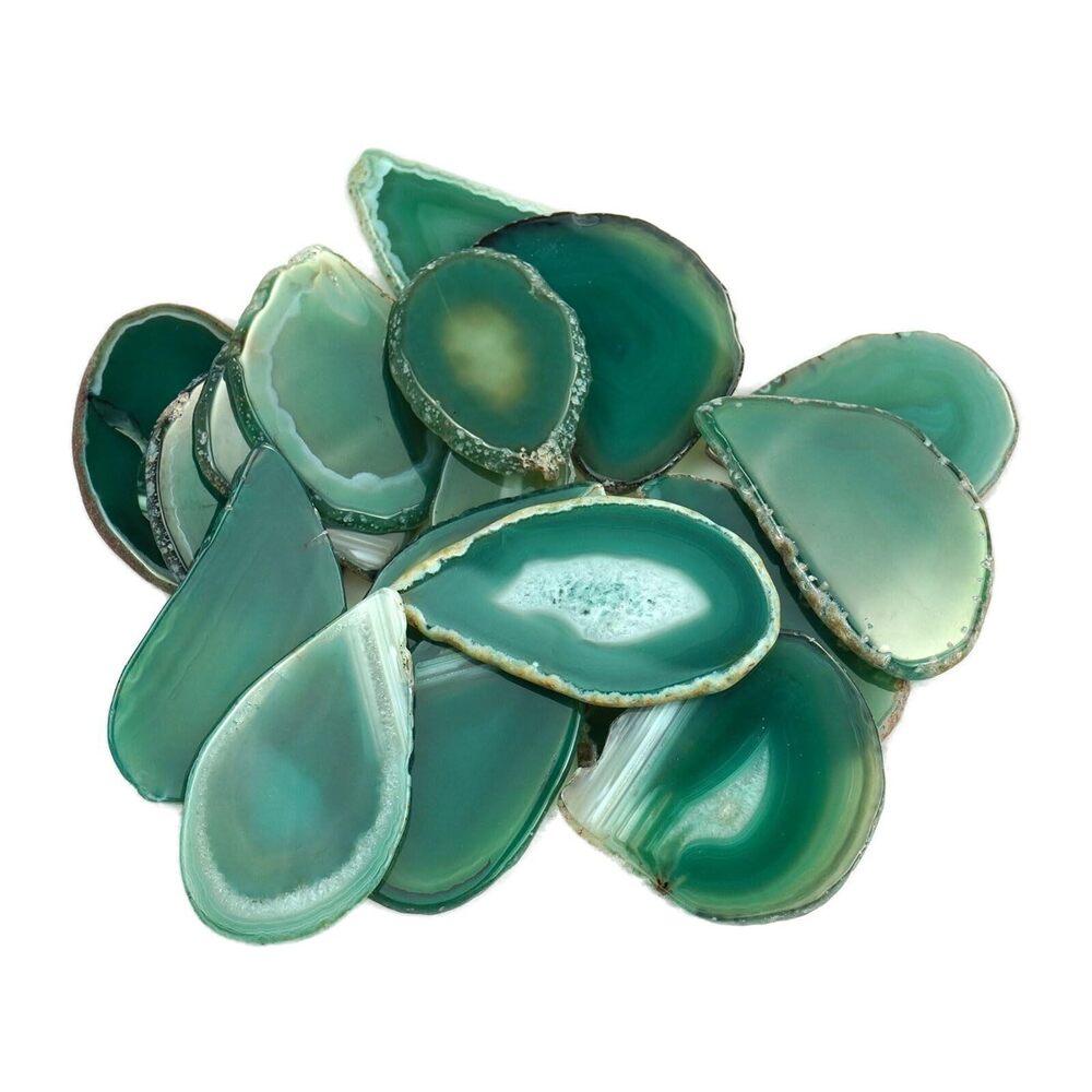 8113 15pcs Green Polished Agate Slices Geode Slices Bulk for Light Table